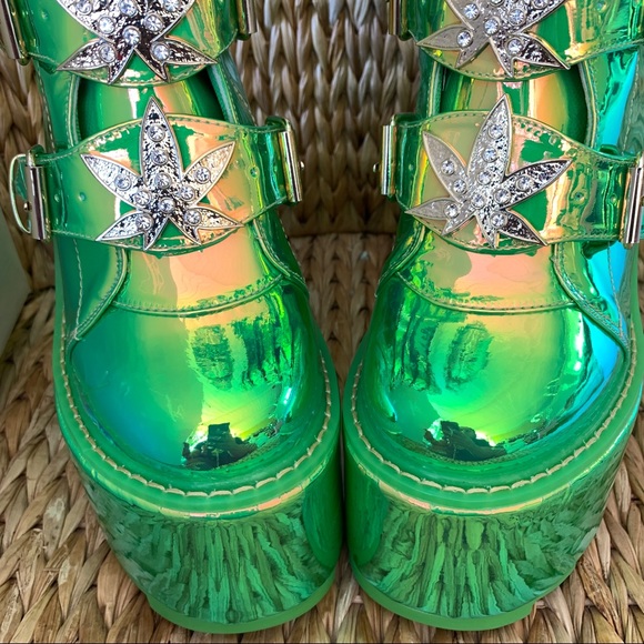 New YRU Dune Weed Green Holo Platform  Boots - Picture 5 of 8